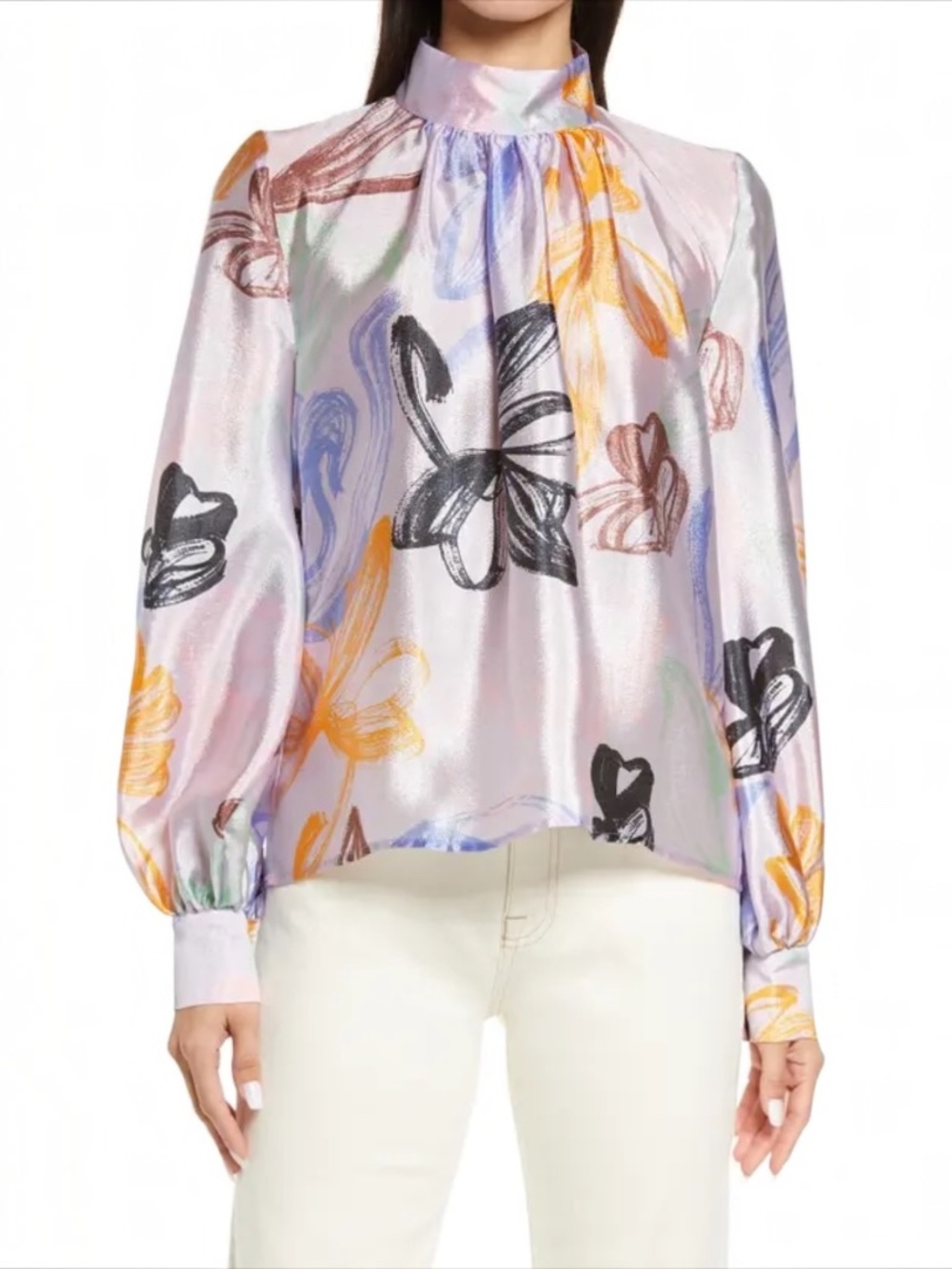 Stine Goya Eddy Stroke Tulips Floral Mock Neck Blouse Size S
